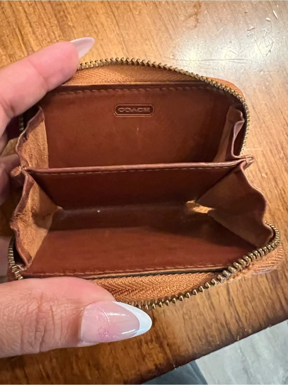Coach Tan Pebbled Leather Zip Card Holder